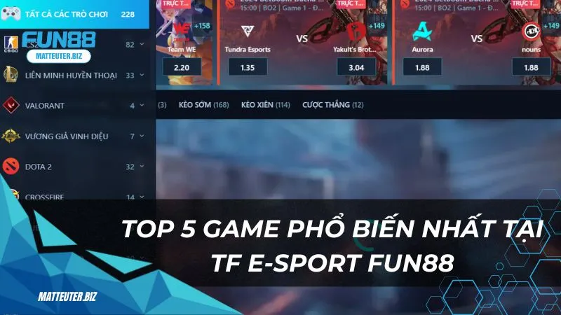 TF E-sport - Sân chơi cá cược cho các giải đấu hàng đầu 3 Top 5 game phổ biến nhất tại sảnh TF E-sport Fun88